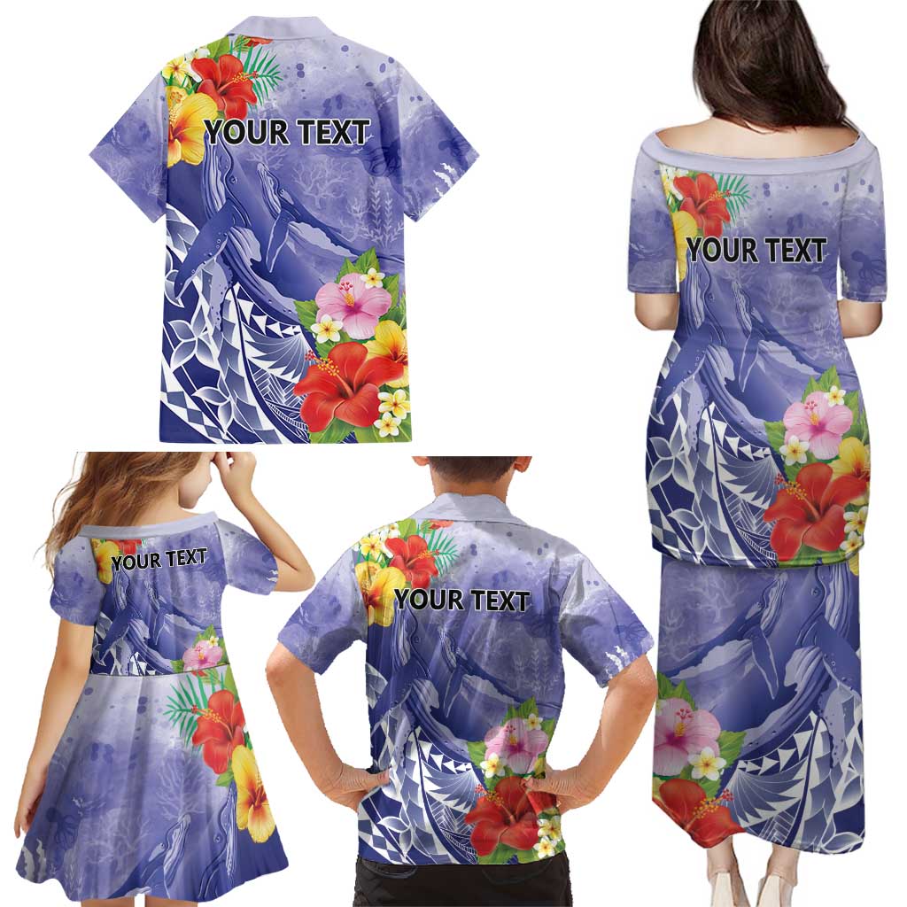 Personalised Chuuk States Humpback Whale Family Matching Puletasi and Hawaiian Shirt Polynesian Tropical Flowers LT9 - Polynesian Pride