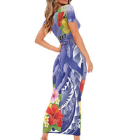 Personalised Chuuk States Humpback Whale Family Matching Short Sleeve Bodycon Dress and Hawaiian Shirt Polynesian Tropical Flowers LT9 - Polynesian Pride