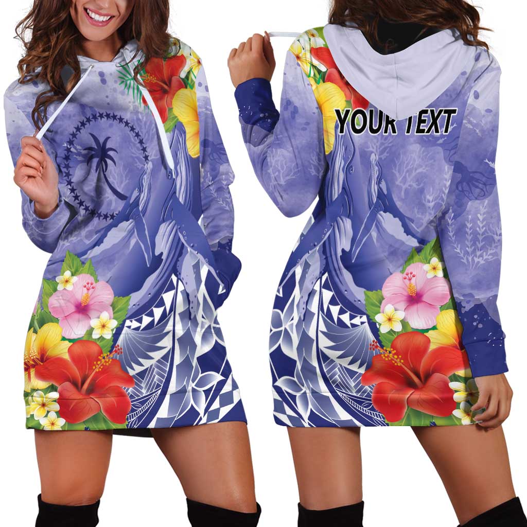 Personalised Chuuk States Humpback Whale Hoodie Dress Polynesian Tropical Flowers