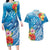 Personalised Kosrae States Humpback Whale Couples Matching Long Sleeve Bodycon Dress and Hawaiian Shirt Polynesian Tropical Flowers