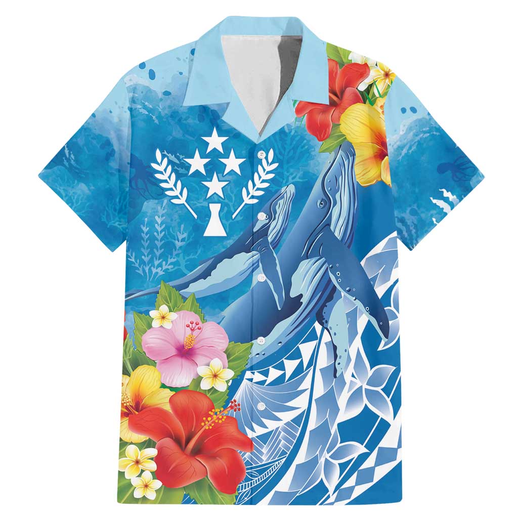 Personalised Kosrae States Humpback Whale Family Matching Mermaid Dress and Hawaiian Shirt Polynesian Tropical Flowers LT9 Dad's Shirt - Short Sleeve Blue - Polynesian Pride