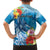 Personalised Kosrae States Humpback Whale Family Matching Off The Shoulder Long Sleeve Dress and Hawaiian Shirt Polynesian Tropical Flowers