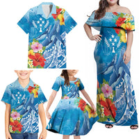Personalised Kosrae States Humpback Whale Family Matching Off Shoulder Maxi Dress and Hawaiian Shirt Polynesian Tropical Flowers LT9 - Polynesian Pride