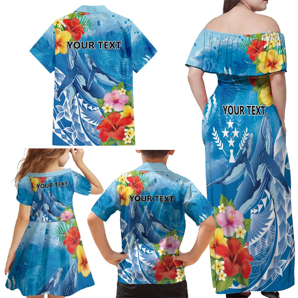 Personalised Kosrae States Humpback Whale Family Matching Off Shoulder Maxi Dress and Hawaiian Shirt Polynesian Tropical Flowers LT9 - Polynesian Pride