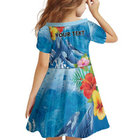 Personalised Kosrae States Humpback Whale Family Matching Off Shoulder Short Dress and Hawaiian Shirt Polynesian Tropical Flowers LT9 - Polynesian Pride