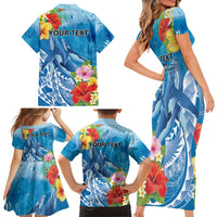Personalised Kosrae States Humpback Whale Family Matching Short Sleeve Bodycon Dress and Hawaiian Shirt Polynesian Tropical Flowers LT9 - Polynesian Pride