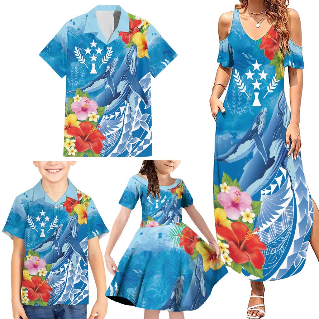 Personalised Kosrae States Humpback Whale Family Matching Summer Maxi Dress and Hawaiian Shirt Polynesian Tropical Flowers LT9 - Polynesian Pride