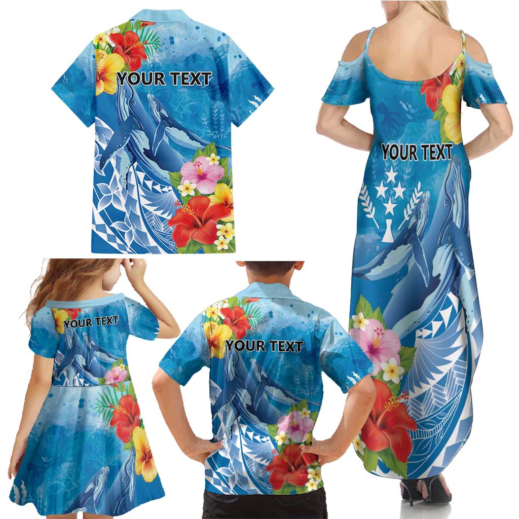 Personalised Kosrae States Humpback Whale Family Matching Summer Maxi Dress and Hawaiian Shirt Polynesian Tropical Flowers LT9 - Polynesian Pride