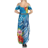 Personalised Kosrae States Humpback Whale Family Matching Summer Maxi Dress and Hawaiian Shirt Polynesian Tropical Flowers LT9 - Polynesian Pride