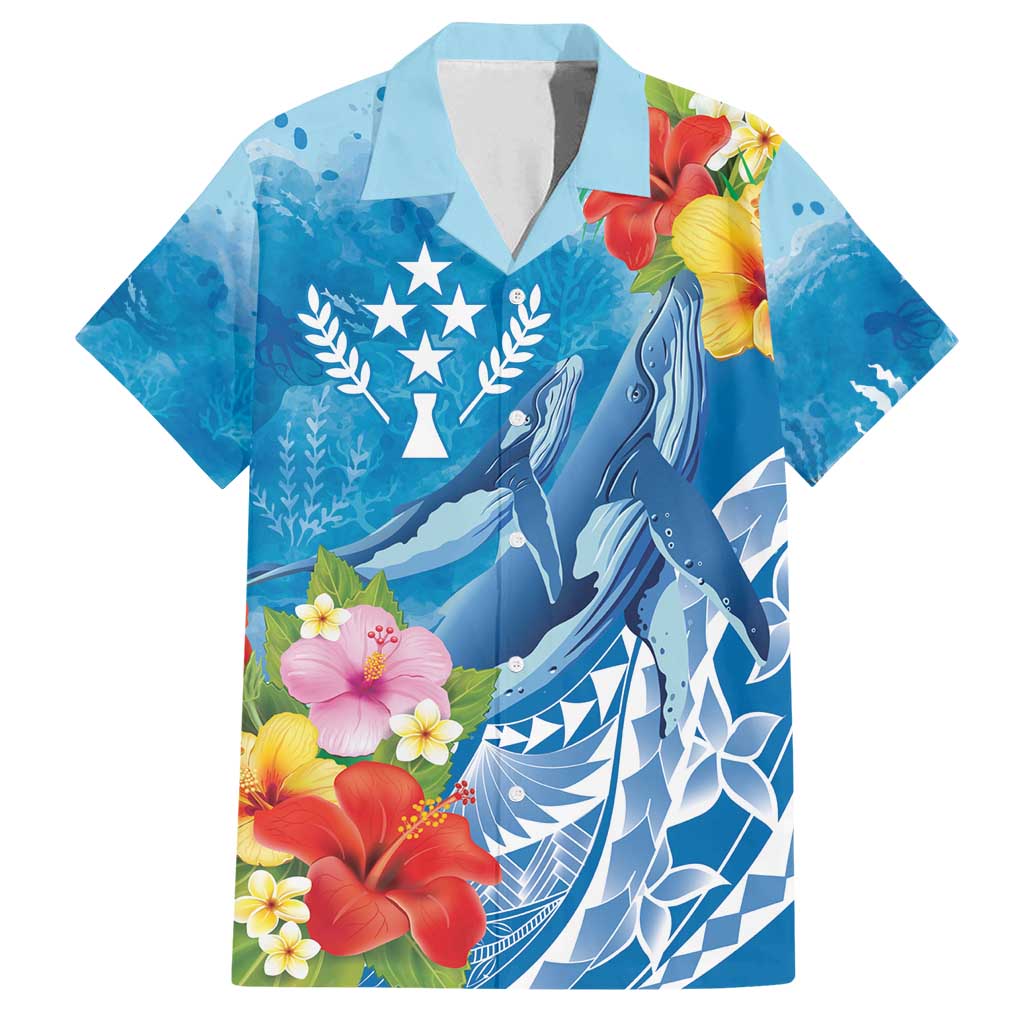 Personalised Kosrae States Humpback Whale Family Matching Tank Maxi Dress and Hawaiian Shirt Polynesian Tropical Flowers LT9 Dad's Shirt - Short Sleeve Blue - Polynesian Pride