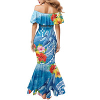 Personalised Kosrae States Humpback Whale Mermaid Dress Polynesian Tropical Flowers