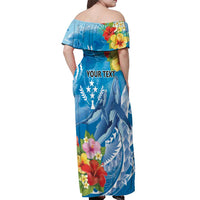 Personalised Kosrae States Humpback Whale Off Shoulder Maxi Dress Polynesian Tropical Flowers LT9 - Polynesian Pride