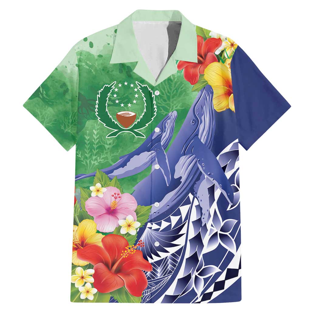 Personalised Pohnpei States Humpback Whale Family Matching Mermaid Dress and Hawaiian Shirt Polynesian Tropical Flowers LT9 Dad's Shirt - Short Sleeve Blue - Polynesian Pride