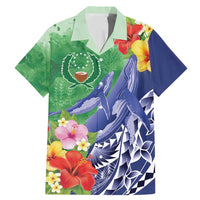 Personalised Pohnpei States Humpback Whale Family Matching Mermaid Dress and Hawaiian Shirt Polynesian Tropical Flowers LT9 Dad's Shirt - Short Sleeve Blue - Polynesian Pride
