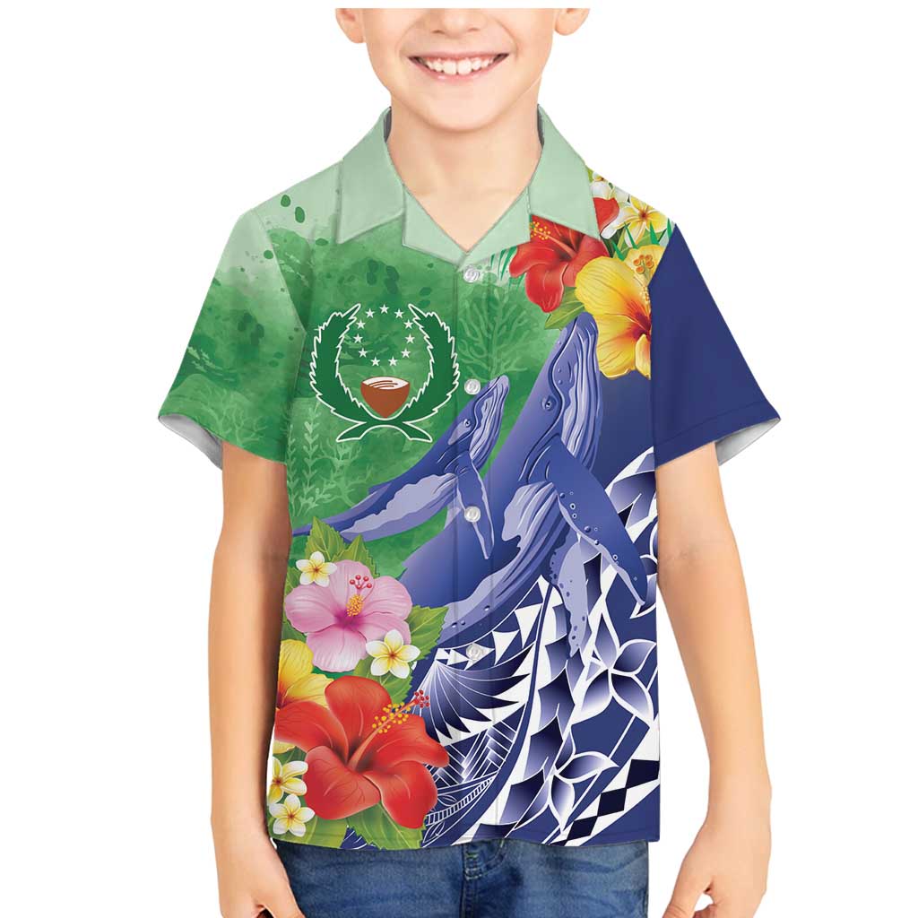 Personalised Pohnpei States Humpback Whale Family Matching Mermaid Dress and Hawaiian Shirt Polynesian Tropical Flowers LT9 Son's Shirt Blue - Polynesian Pride
