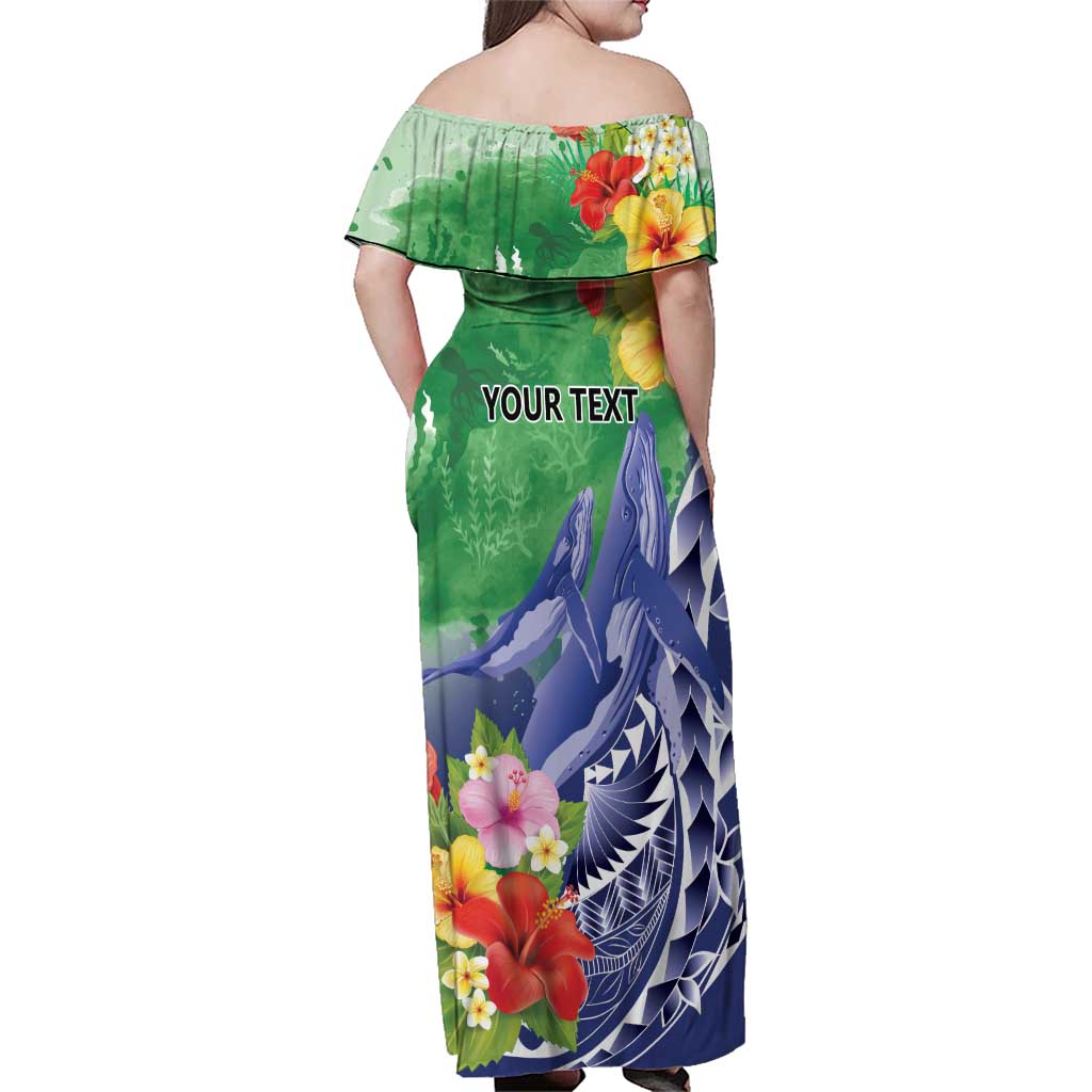 Personalised Pohnpei States Humpback Whale Family Matching Off Shoulder Maxi Dress and Hawaiian Shirt Polynesian Tropical Flowers LT9 - Polynesian Pride