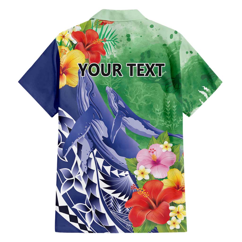 Personalised Pohnpei States Humpback Whale Family Matching Off Shoulder Short Dress and Hawaiian Shirt Polynesian Tropical Flowers LT9 - Polynesian Pride