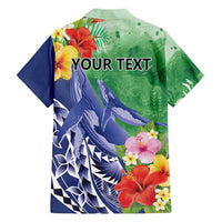 Personalised Pohnpei States Humpback Whale Family Matching Short Sleeve Bodycon Dress and Hawaiian Shirt Polynesian Tropical Flowers LT9 - Polynesian Pride