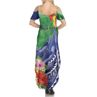 Personalised Pohnpei States Humpback Whale Family Matching Summer Maxi Dress and Hawaiian Shirt Polynesian Tropical Flowers LT9 - Polynesian Pride