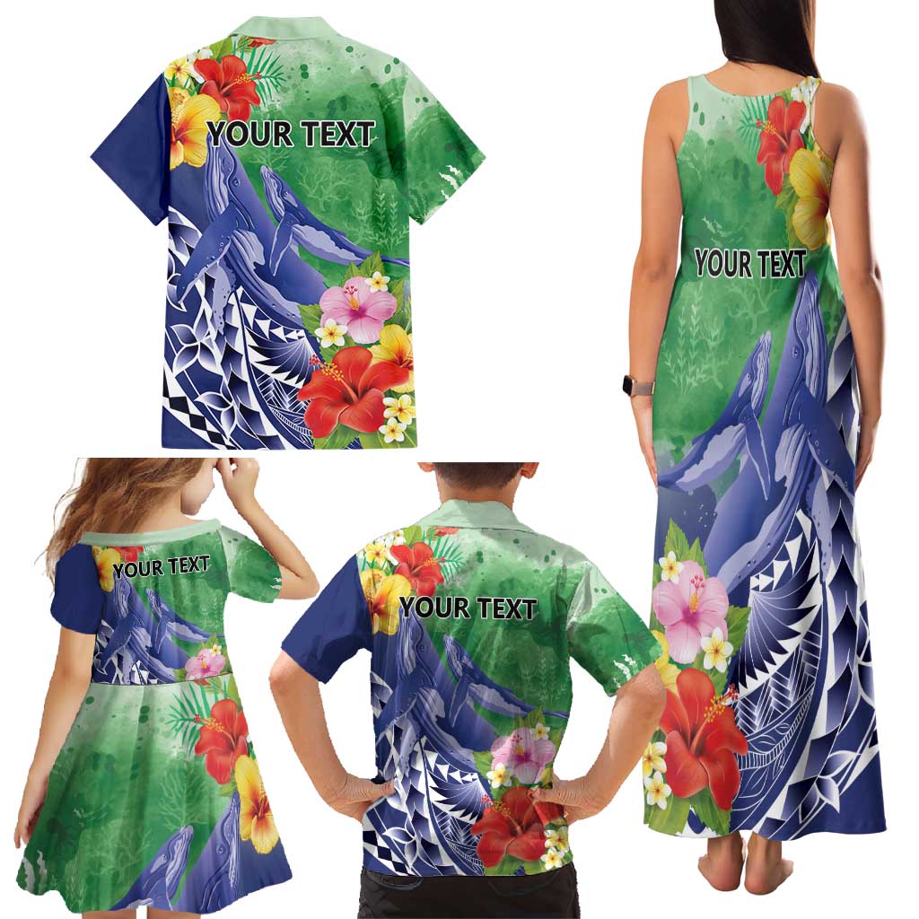 Personalised Pohnpei States Humpback Whale Family Matching Tank Maxi Dress and Hawaiian Shirt Polynesian Tropical Flowers LT9 - Polynesian Pride