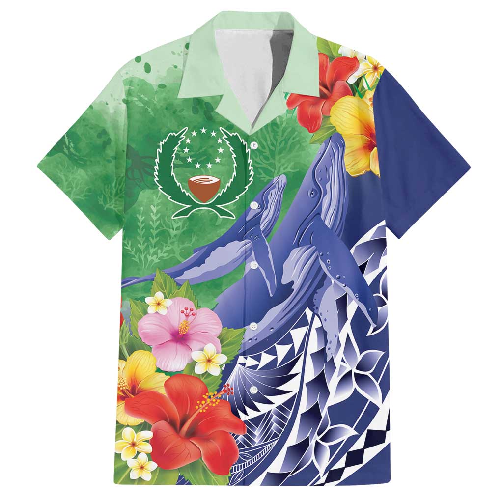 Personalised Pohnpei States Humpback Whale Family Matching Tank Maxi Dress and Hawaiian Shirt Polynesian Tropical Flowers LT9 Dad's Shirt - Short Sleeve Blue - Polynesian Pride