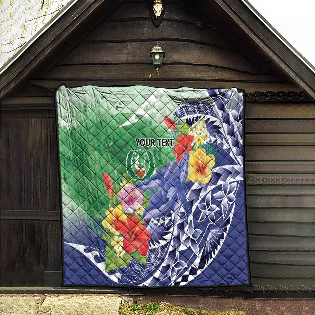 Personalised Pohnpei States Humpback Whale Quilt Polynesian Tropical Flowers