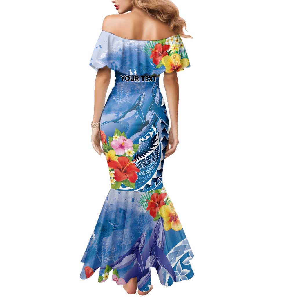 Personalised Yap States Humpback Whale Family Matching Mermaid Dress and Hawaiian Shirt Polynesian Tropical Flowers LT9 - Polynesian Pride