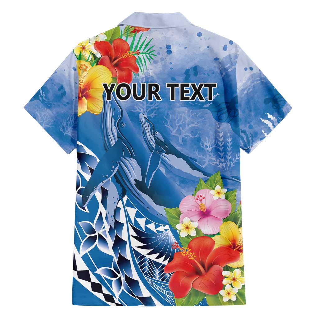 Personalised Yap States Humpback Whale Family Matching Off Shoulder Short Dress and Hawaiian Shirt Polynesian Tropical Flowers LT9 - Polynesian Pride