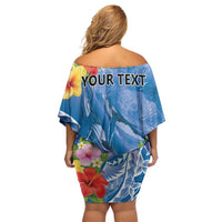 Personalised Yap States Humpback Whale Family Matching Off Shoulder Short Dress and Hawaiian Shirt Polynesian Tropical Flowers LT9 - Polynesian Pride