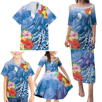 Personalised Yap States Humpback Whale Family Matching Puletasi and Hawaiian Shirt Polynesian Tropical Flowers LT9 - Polynesian Pride