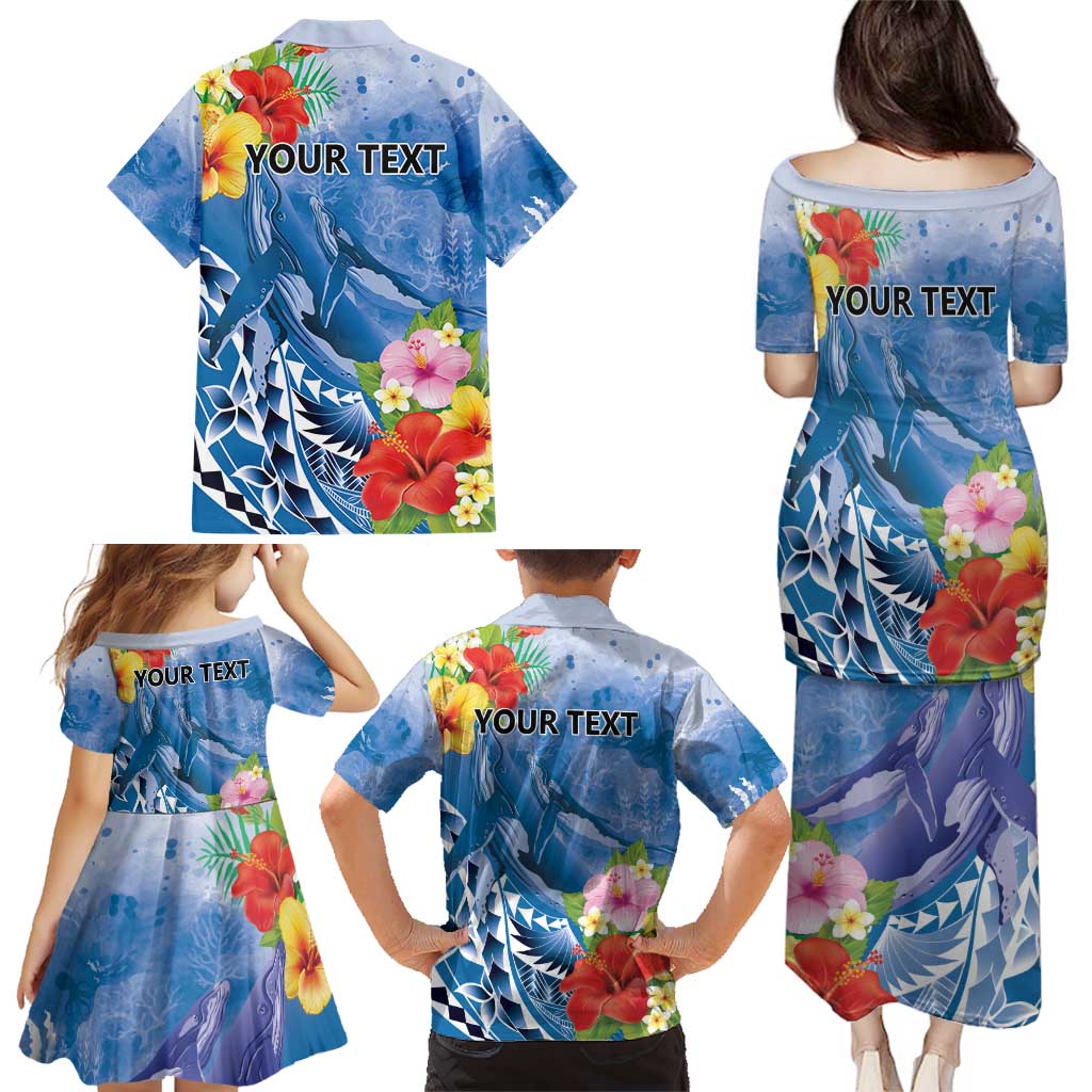 Personalised Yap States Humpback Whale Family Matching Puletasi and Hawaiian Shirt Polynesian Tropical Flowers LT9 - Polynesian Pride