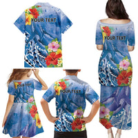 Personalised Yap States Humpback Whale Family Matching Puletasi and Hawaiian Shirt Polynesian Tropical Flowers LT9 - Polynesian Pride