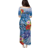 Personalised Yap States Humpback Whale Family Matching Puletasi and Hawaiian Shirt Polynesian Tropical Flowers LT9 - Polynesian Pride
