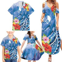 Personalised Yap States Humpback Whale Family Matching Summer Maxi Dress and Hawaiian Shirt Polynesian Tropical Flowers LT9 - Polynesian Pride