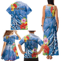 Personalised Yap States Humpback Whale Family Matching Tank Maxi Dress and Hawaiian Shirt Polynesian Tropical Flowers LT9 - Polynesian Pride