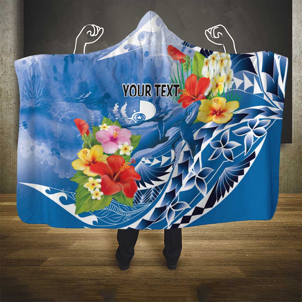 Personalised Yap States Humpback Whale Hooded Blanket Polynesian Tropical Flowers LT9 - Polynesian Pride