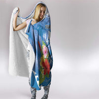 Personalised Yap States Humpback Whale Hooded Blanket Polynesian Tropical Flowers LT9 - Polynesian Pride