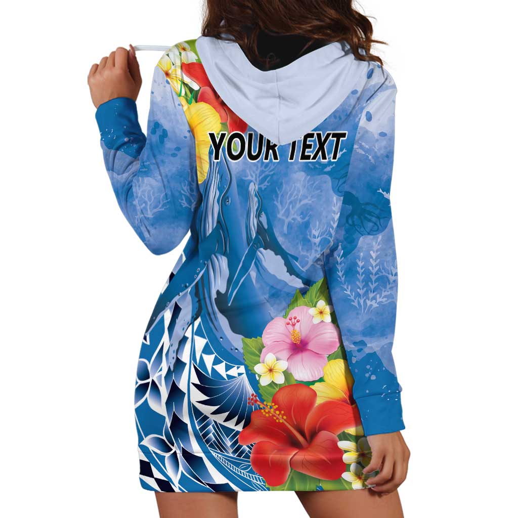Personalised Yap States Humpback Whale Hoodie Dress Polynesian Tropical Flowers