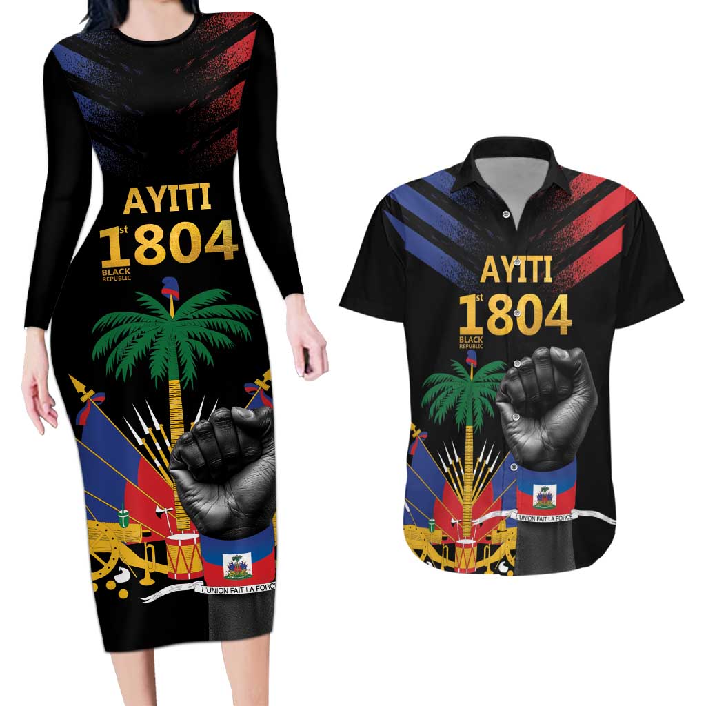 Haiti Independence Day Couples Matching Long Sleeve Bodycon Dress and Hawaiian Shirt The First Black Republic Since 1804 LT9 Blakc - Polynesian Pride