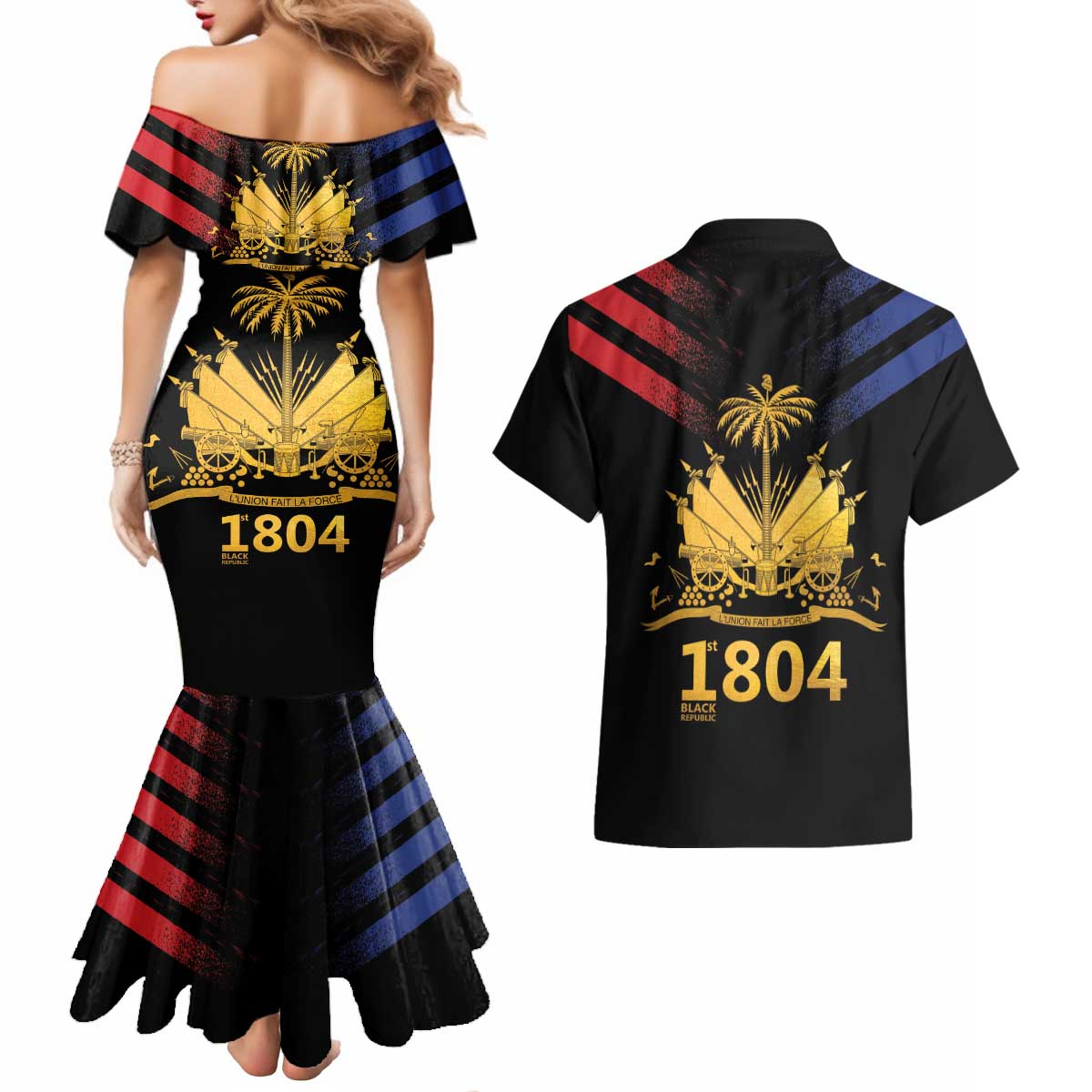 Haiti Independence Day Couples Matching Mermaid Dress and Hawaiian Shirt The First Black Republic Since 1804