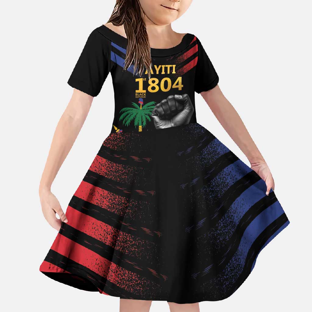Haiti Independence Day Family Matching Off Shoulder Maxi Dress and Hawaiian Shirt The First Black Republic Since 1804 LT9 Daughter's Dress Blakc - Polynesian Pride