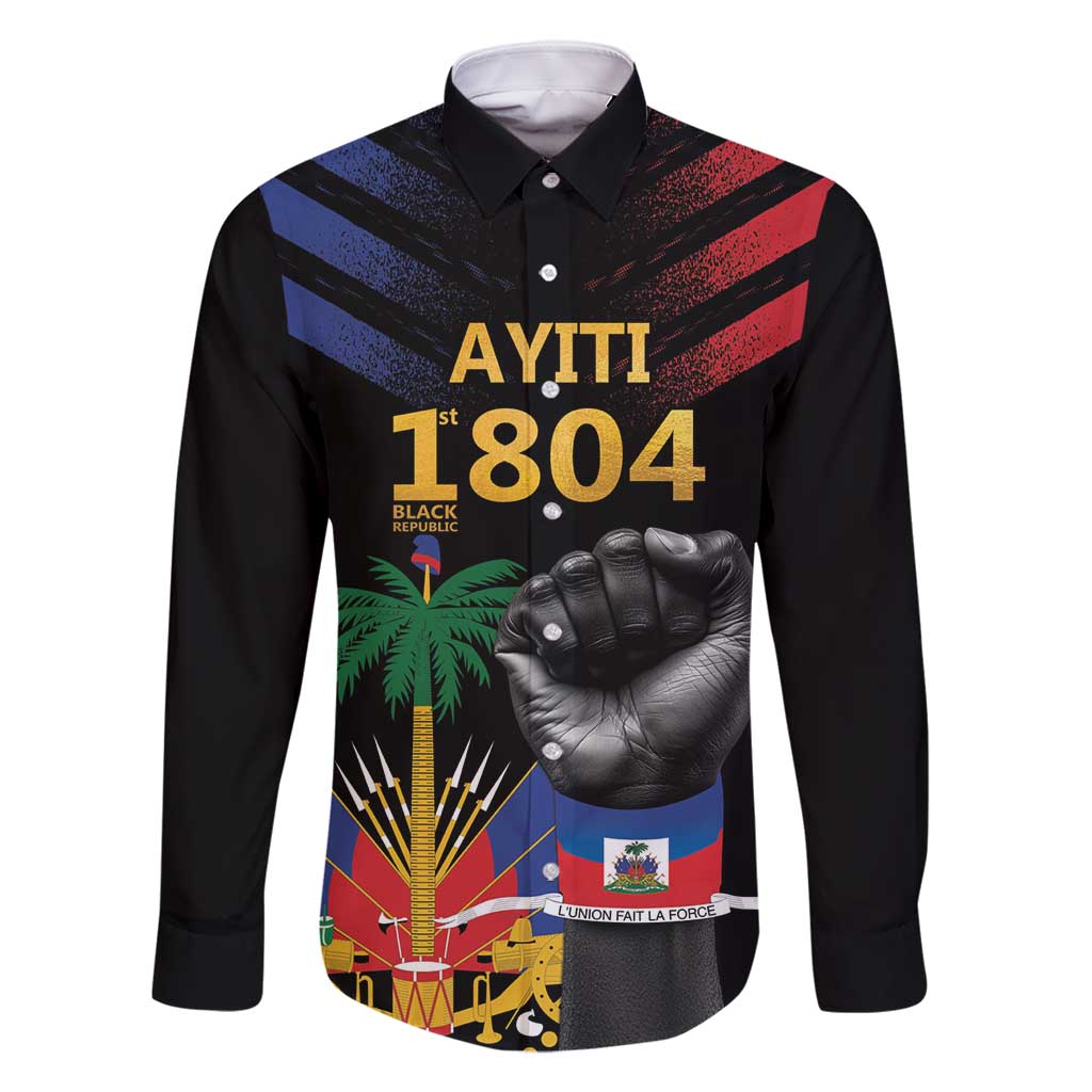 Haiti Independence Day Family Matching Off Shoulder Maxi Dress and Hawaiian Shirt The First Black Republic Since 1804 LT9 Dad's Shirt - Long Sleeve Blakc - Polynesian Pride