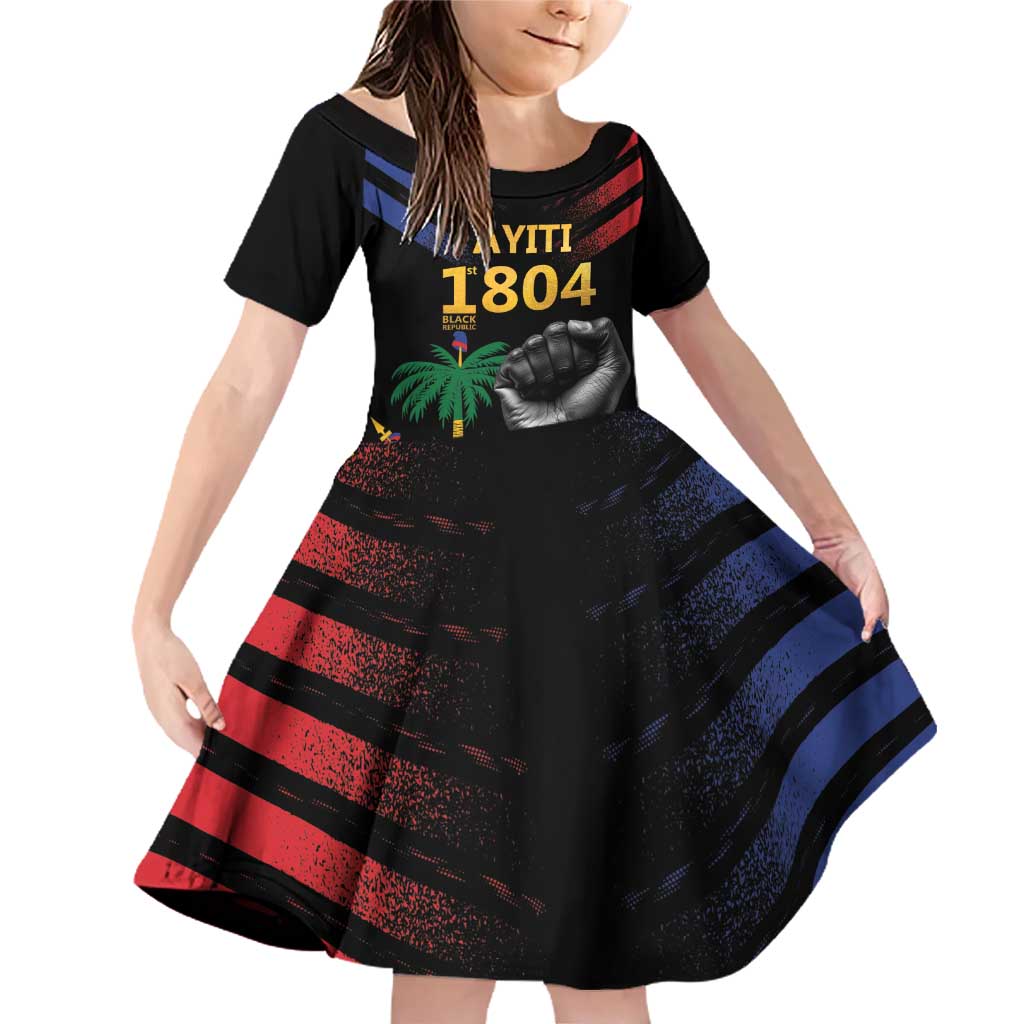 Haiti Independence Day Family Matching Off Shoulder Short Dress and Hawaiian Shirt The First Black Republic Since 1804 LT9 Daughter's Dress Blakc - Polynesian Pride