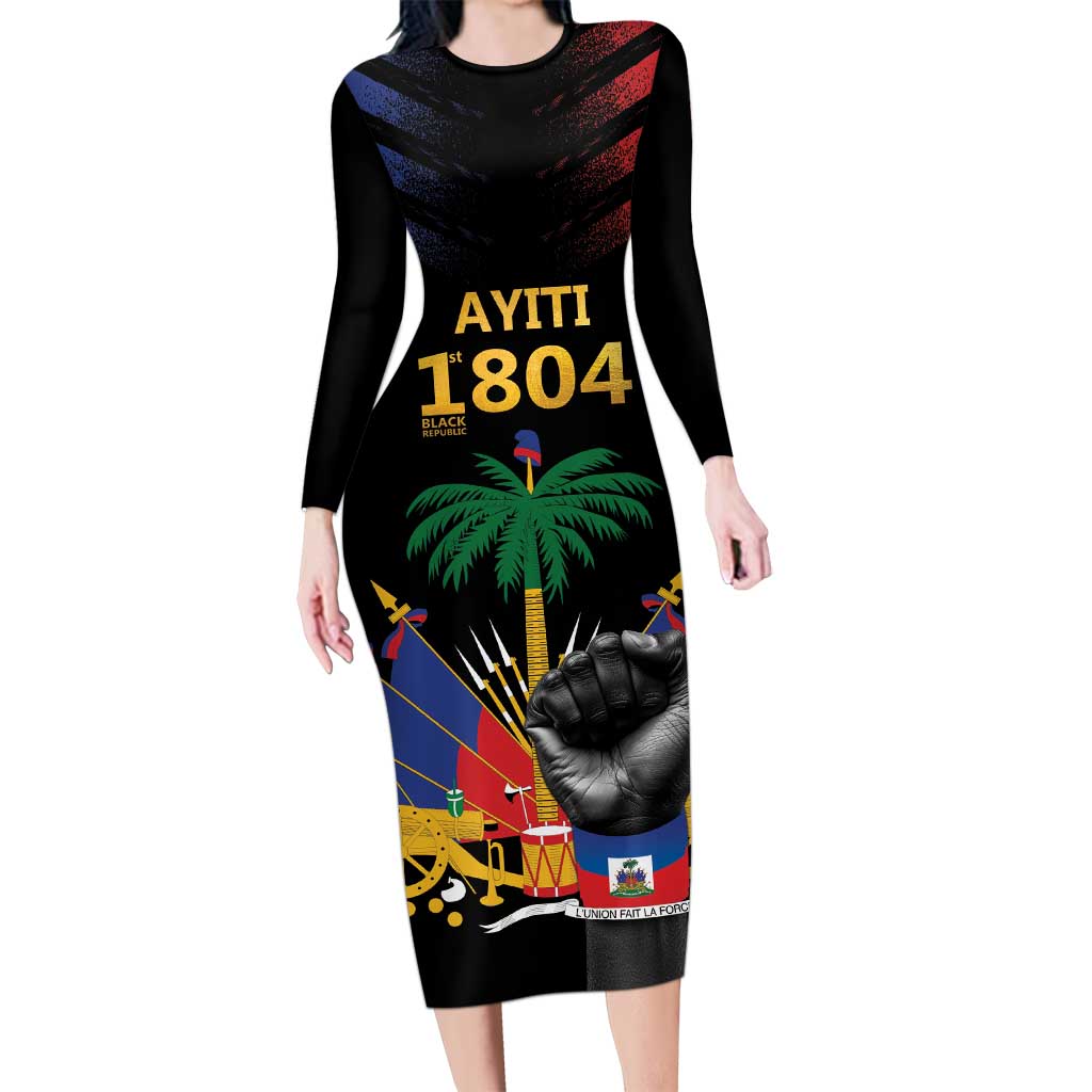 Haiti Independence Day Long Sleeve Bodycon Dress The First Black Republic Since 1804 LT9 Long Dress Blakc - Polynesian Pride