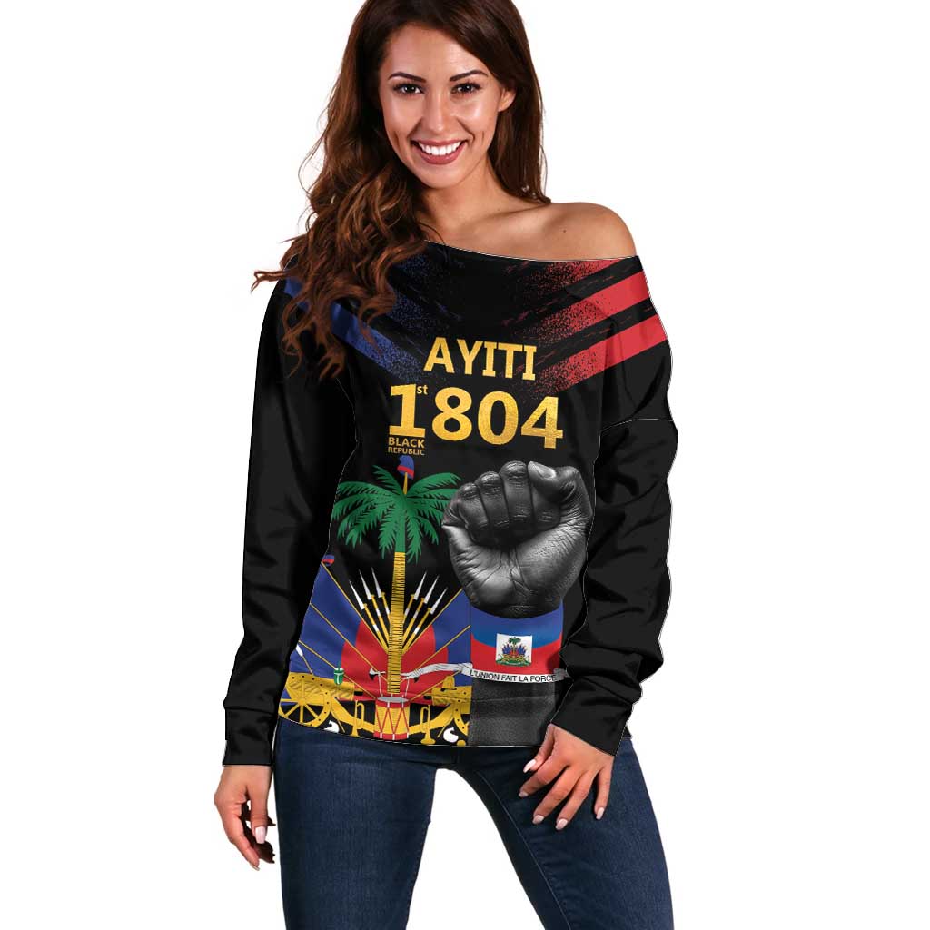 Haiti Independence Day Off Shoulder Sweater The First Black Republic Since 1804 LT9 Women Blakc - Polynesian Pride