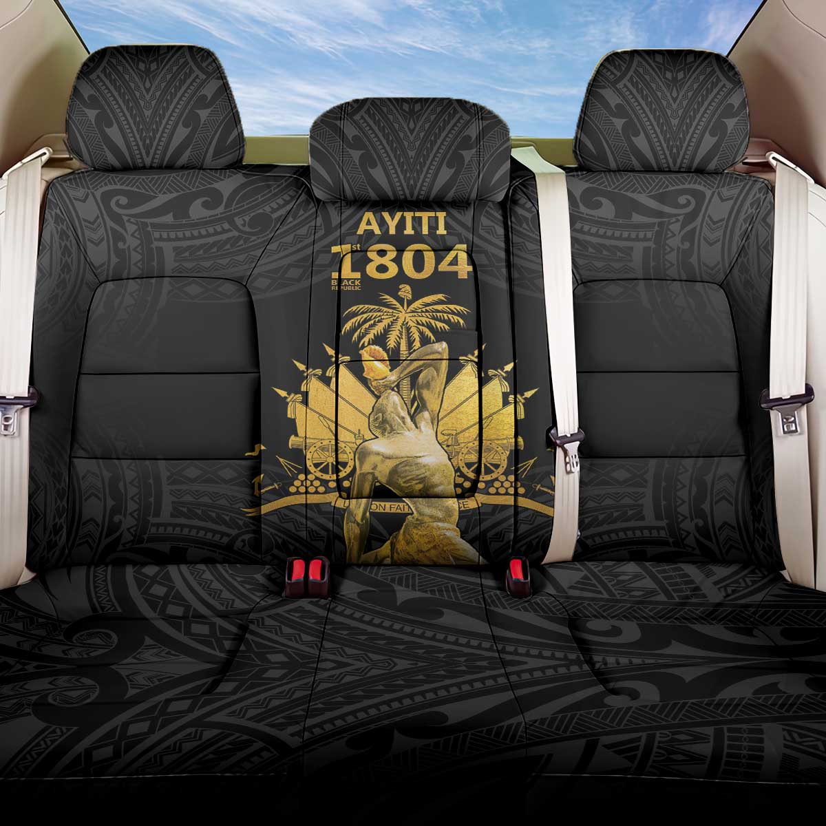 Haitian Negre Marron 1804 Back Car Seat Cover Black Polynesian Pattern LT9 One Size Black - Polynesian Pride