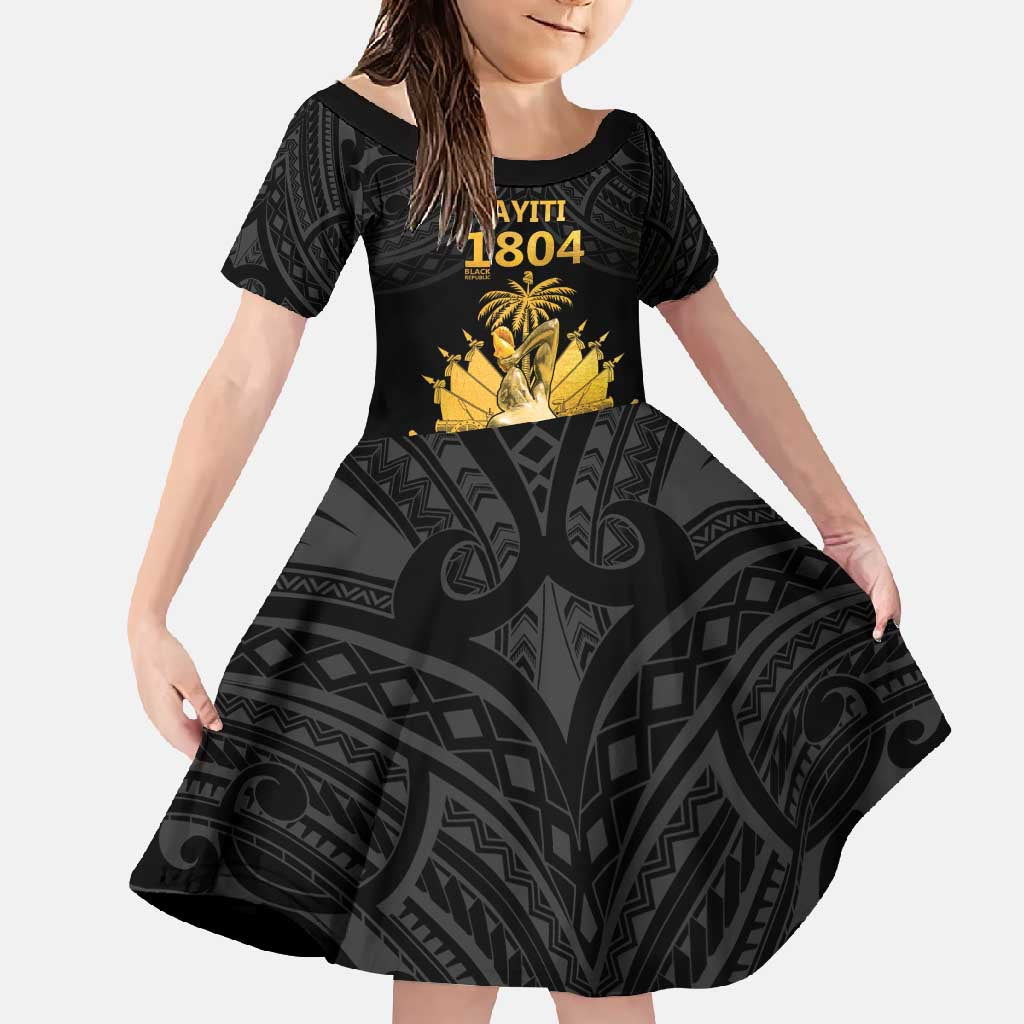 Haitian Negre Marron 1804 Family Matching Long Sleeve Bodycon Dress and Hawaiian Shirt Black Polynesian Pattern