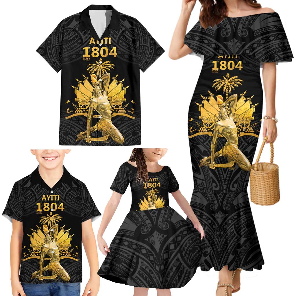 Haitian Negre Marron 1804 Family Matching Mermaid Dress and Hawaiian Shirt Black Polynesian Pattern LT9 - Polynesian Pride