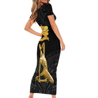 Haitian Negre Marron 1804 Family Matching Short Sleeve Bodycon Dress and Hawaiian Shirt Black Polynesian Pattern