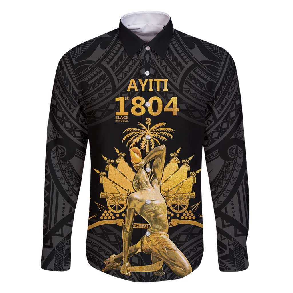 Haitian Negre Marron 1804 Family Matching Summer Maxi Dress and Hawaiian Shirt Black Polynesian Pattern LT9 Dad's Shirt - Long Sleeve Black - Polynesian Pride